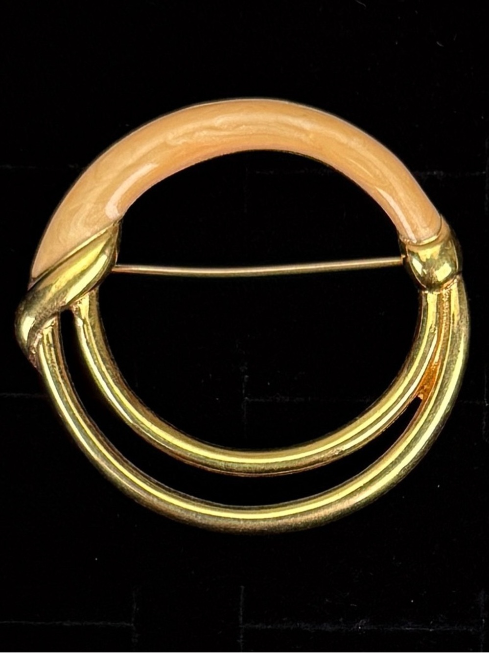 Vintage Monet Goldtone and Peach Double Hoop Brooch